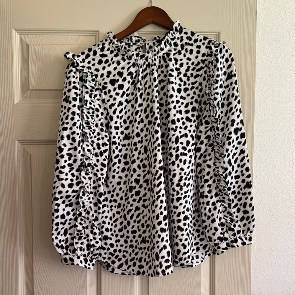 J. Crew Black and White Ruffled Blouse with Peter Pan Collar